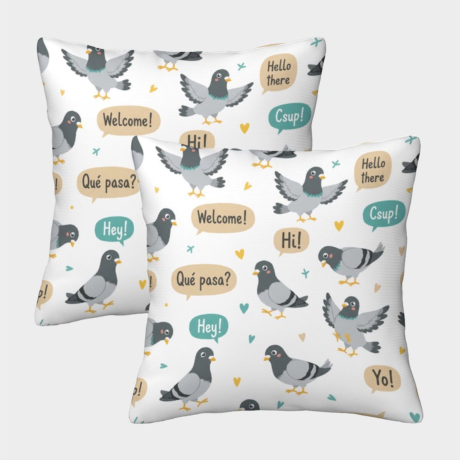 Felasbuid Style-6 Pigeon Illustrations—Cute Cartoon Style Pillow Covers 2 Pack Cozy Pillowcase Art Cushion Cover With Zipper Decorative Sofa For Living Room Bedroom 40X40cm