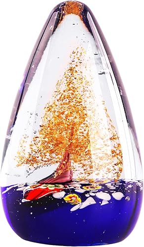 CAILIDE Regalo de cristal de arte de árbol de la suerte dorado soplado a mano para Navidad, cumpleaños, hogar, oficina, decoración, peso de papel