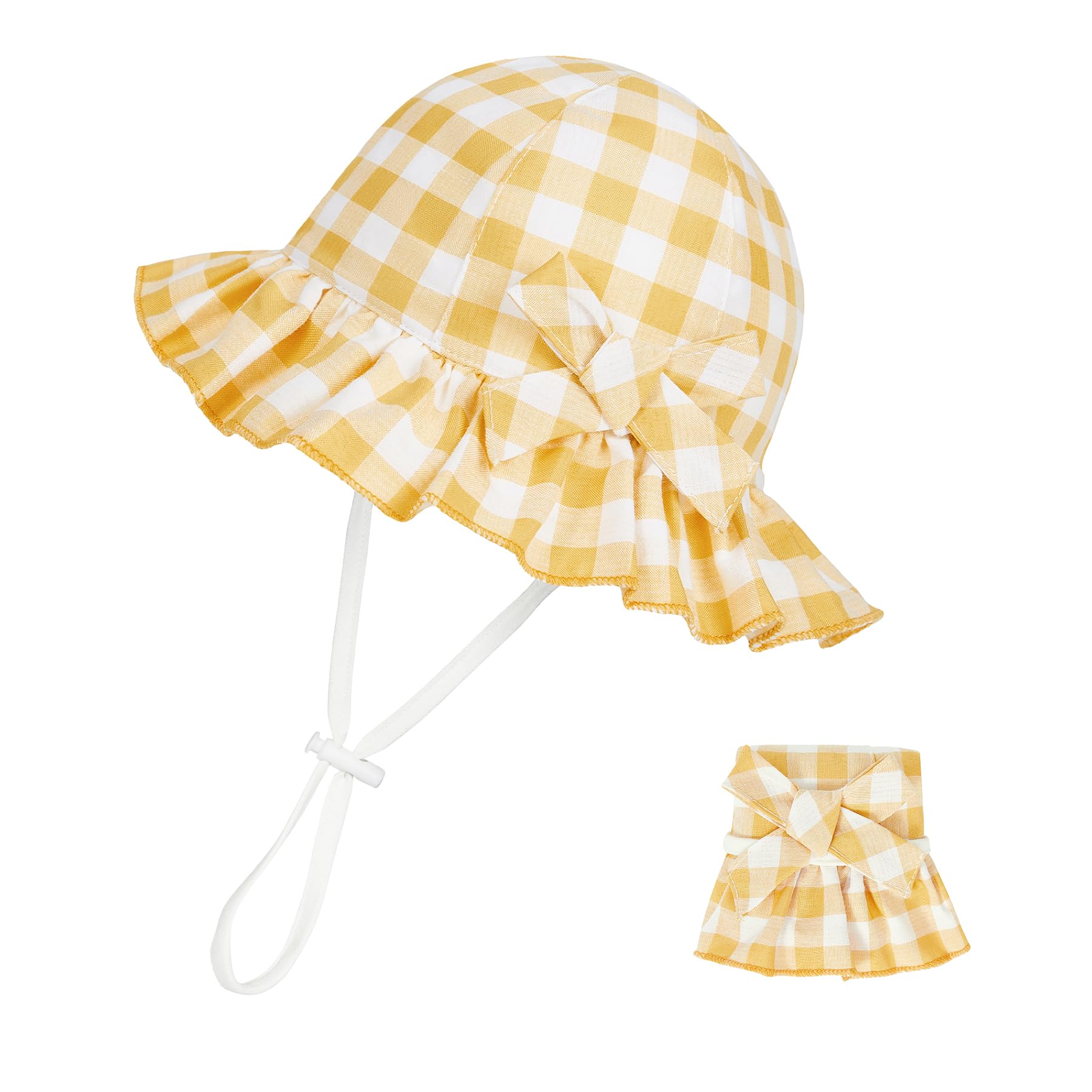 Zando Baby Sun Hat - Toddle Cute Ruffle Brim - Baby Beach Hat - Cotton Checkered - UPF 50+ - Adjustable Bucket Hat for 0-2T