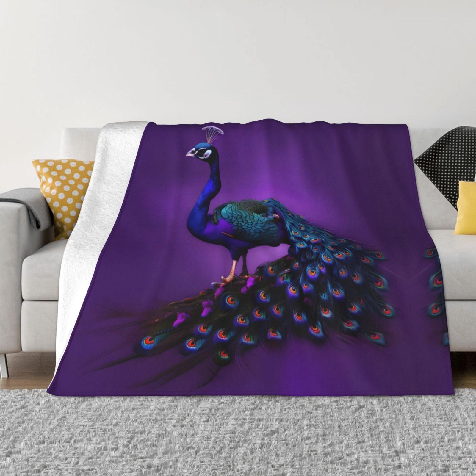 Couverture flanelle paon violet anti-froid pour lit et canapé hivernal
