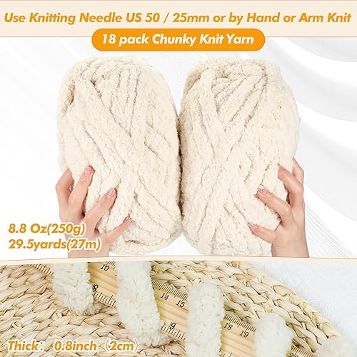 Miniatura 2 de Demissle Paquete de 18 hilos de felpilla grueso, 29.5 yardas cada madeja, hilo de punto grueso suave y grueso, para tejer a mano, ganchillo,