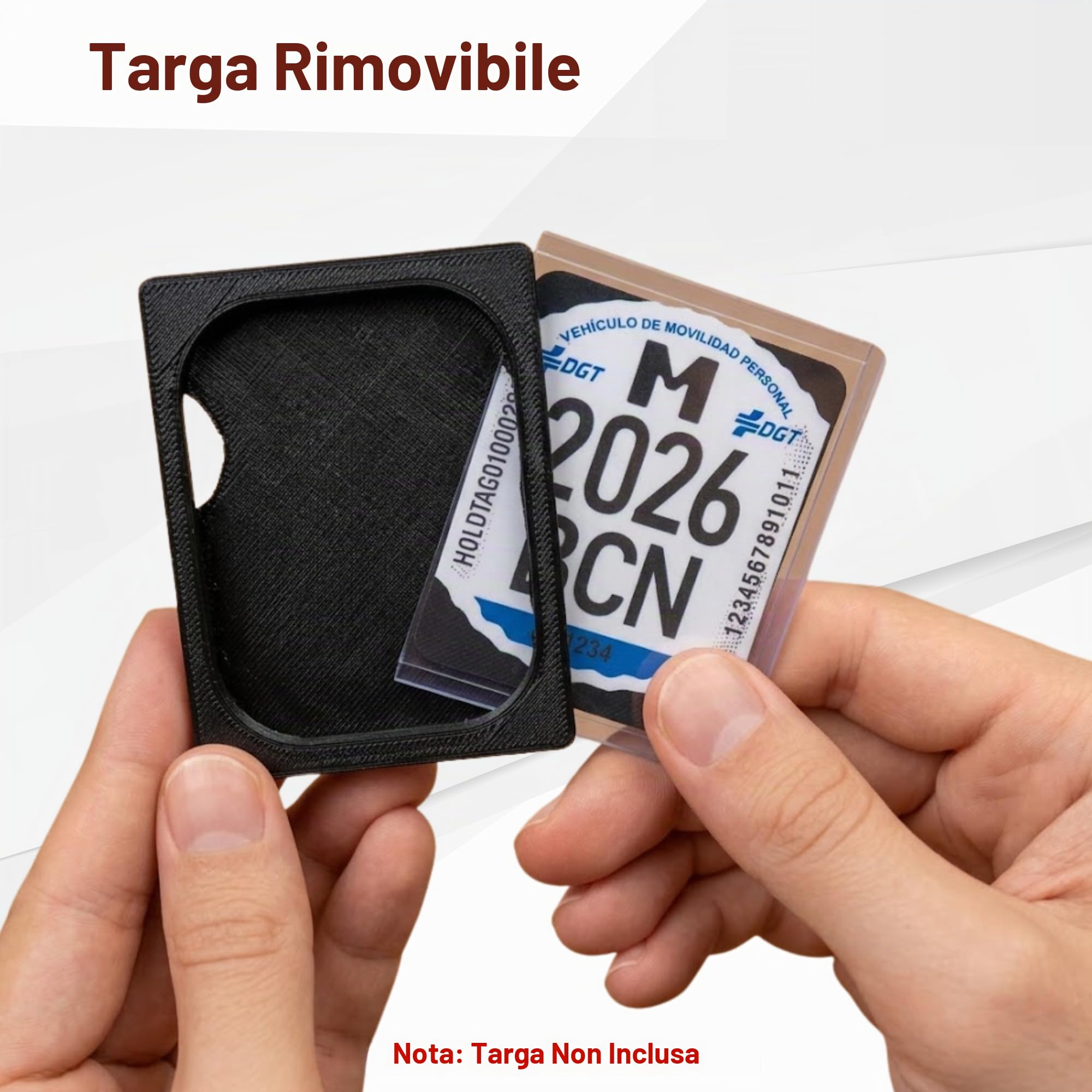 Portatarga Laterale Flessibile per Monopattino Elettrico VMP, Fissaggio a Vite (foro 12mm), Protezione Trasparente Rimovibile, Prodotto in Spagna