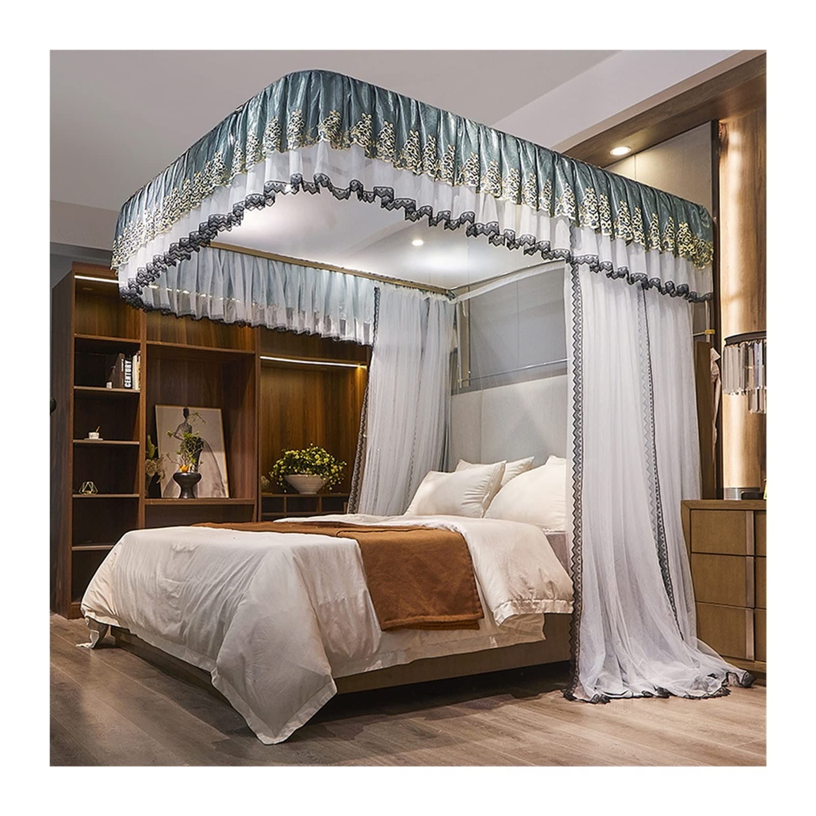 GTHTUHFD Bed Canopy Dustproof Mosquito Net, Bedroom Blackout Bed Canopy, Princess Room Decorative Bed Curtain, U-Shaped Metal Bracket,150x200x200cm