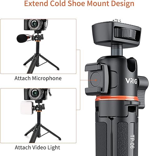 Vista 6 de VRIG 21.6" Extension Pole Tripod, Mini Selfie Stick Tripod Stand Handle Grip for DJI Osmo Pocket 3,Insta 360 X5 Webcam Canon G7X Mark III Sony ZV-1