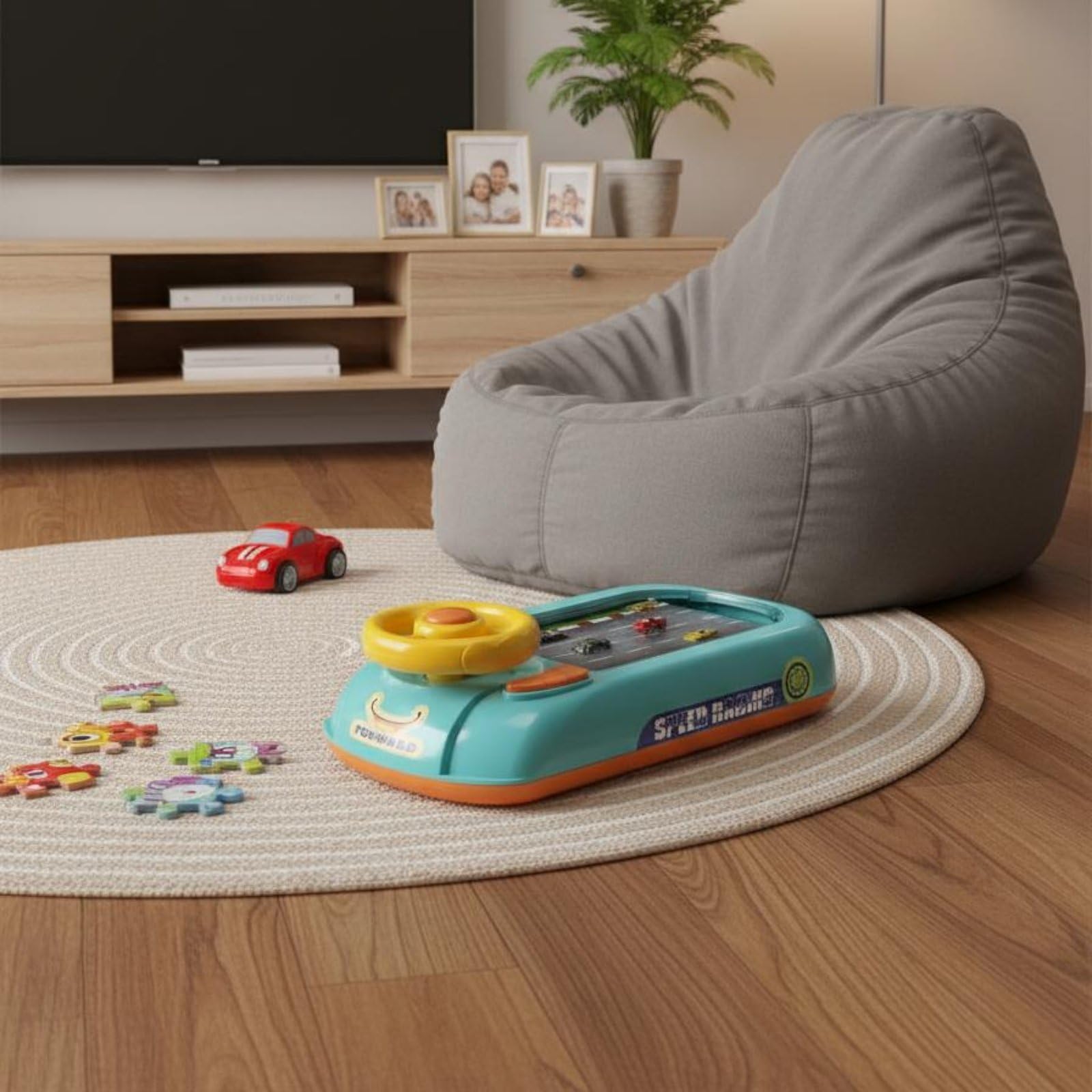 Juego de Carreras Infantil Volante Interactivo Simulación de Conducción Juguete Educativo con Selector de Marchas Música Control de Velocidad Plástico, Nueva Aventura Racing