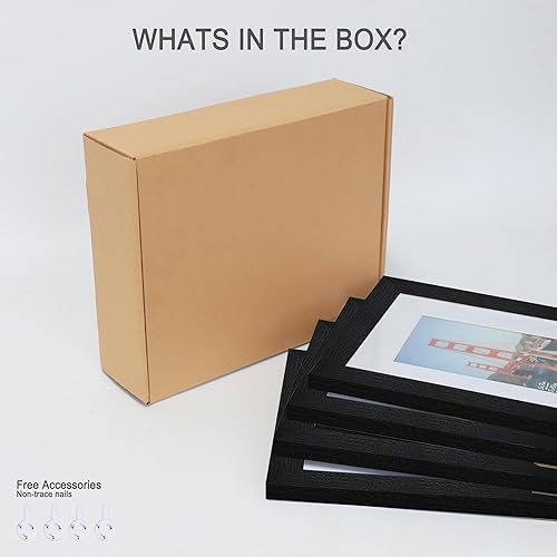 Miniatura 5 de Juego de 4 portarretratos de 11 x 14 pulgadas, hecho de marco de madera negra rústica, para fotos de 8 x 10 pulgadas con paspartú o pósteres de 11 x