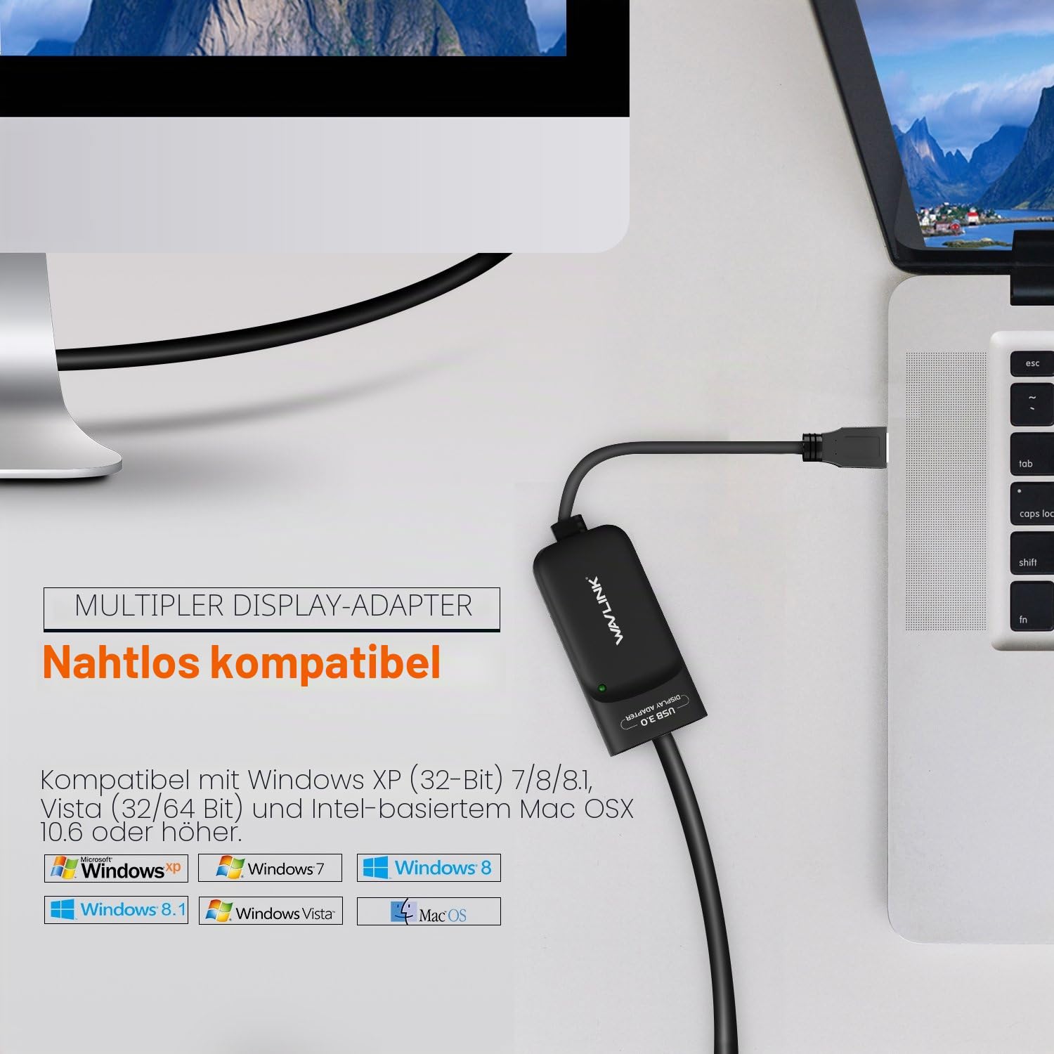 wavlink USB 3.0 zu HDMI Adapter Slim Externe Video Karte Display Monitor unterstützt 2048 × 1152 Auflösung mit Audio Port für Windows 10/8/7/XP – Schwarz