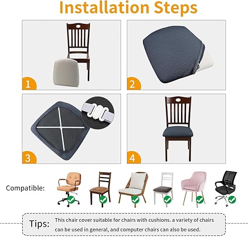 Vista 104 de YISUN Juego de 6 fundas para asiento para silla, de piel sintética, impermeables, para sillas de comedor, fundas elásticas para sillas de comedor