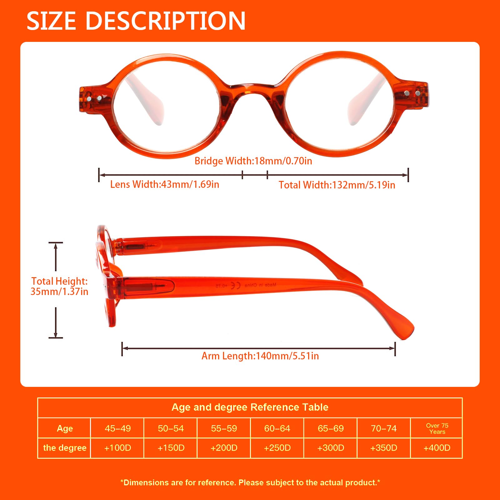 JOSCHOO Lesebrille, rund, Retro, Mini, bequem, für Männer und Frauen, 5 Farben sortiert - 7, 1,50, 5 Stück