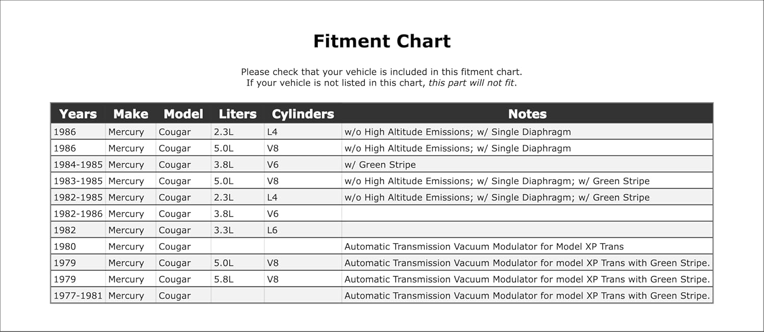 Automatic Transmission Vacuum Modulator Compatible With Mercury Cougar 1986 1985 1984 1983 1982 1981 1980 1979 1978 1977 P-2778875