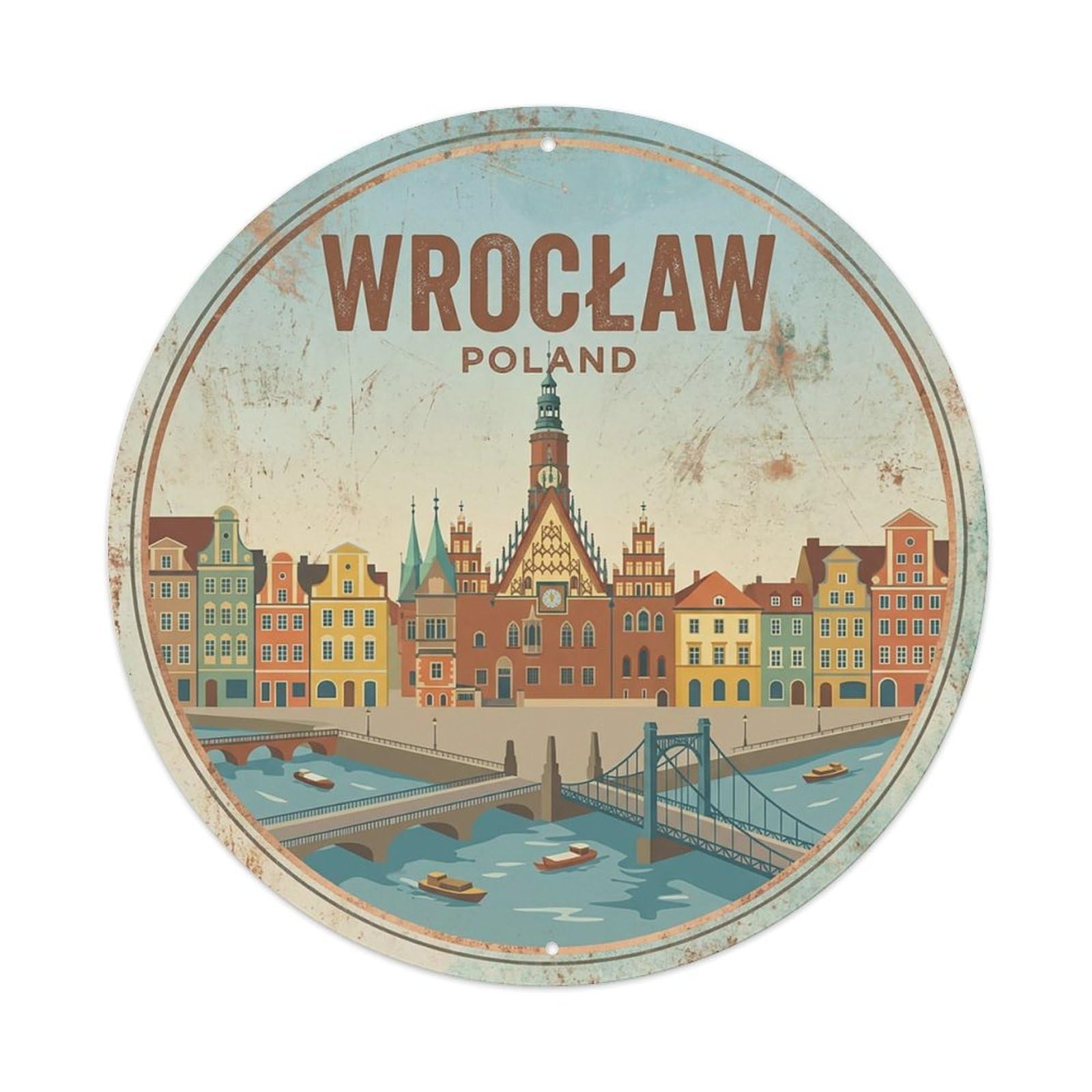 Poland Retro Travel Wroclaw Vintage Metal Tin Sign Plaque Wall Decor for Cafe, Club Bar, Office, Garden Metal Poster 8x8Inch