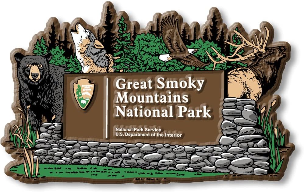 Great Smoky Mountains National Park Entrance Sign Magnet by Classic Magnets, 4.1" x 2.5", Collectible 3D Rubber Vintage-Style Souvenirs and Gifts Made in the USA