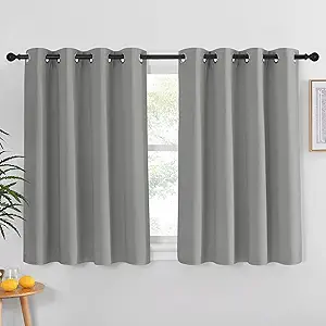 NICETOWN Blackout Short Curtain 45 inches Long - Thermal Insulated Solid Grommet Sound & Light Reducing Room Darkening Drape for Kitchen/Bedroom (Silver Grey, 1 Panel, W52 x L45)