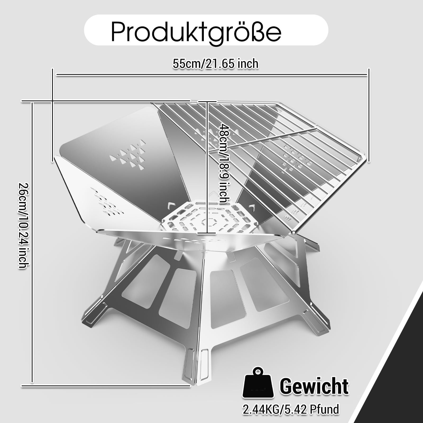 Tragbare Feuerstelle Edelstahl füR Outdoor Den Garten Camping,Dreibein füR Feuerschale Faltbar Mit Grill Grillrost,Camping Feuerschale füR Mit Grillplatte Schaschlikgrill Picknick,Grill AktivitäTen