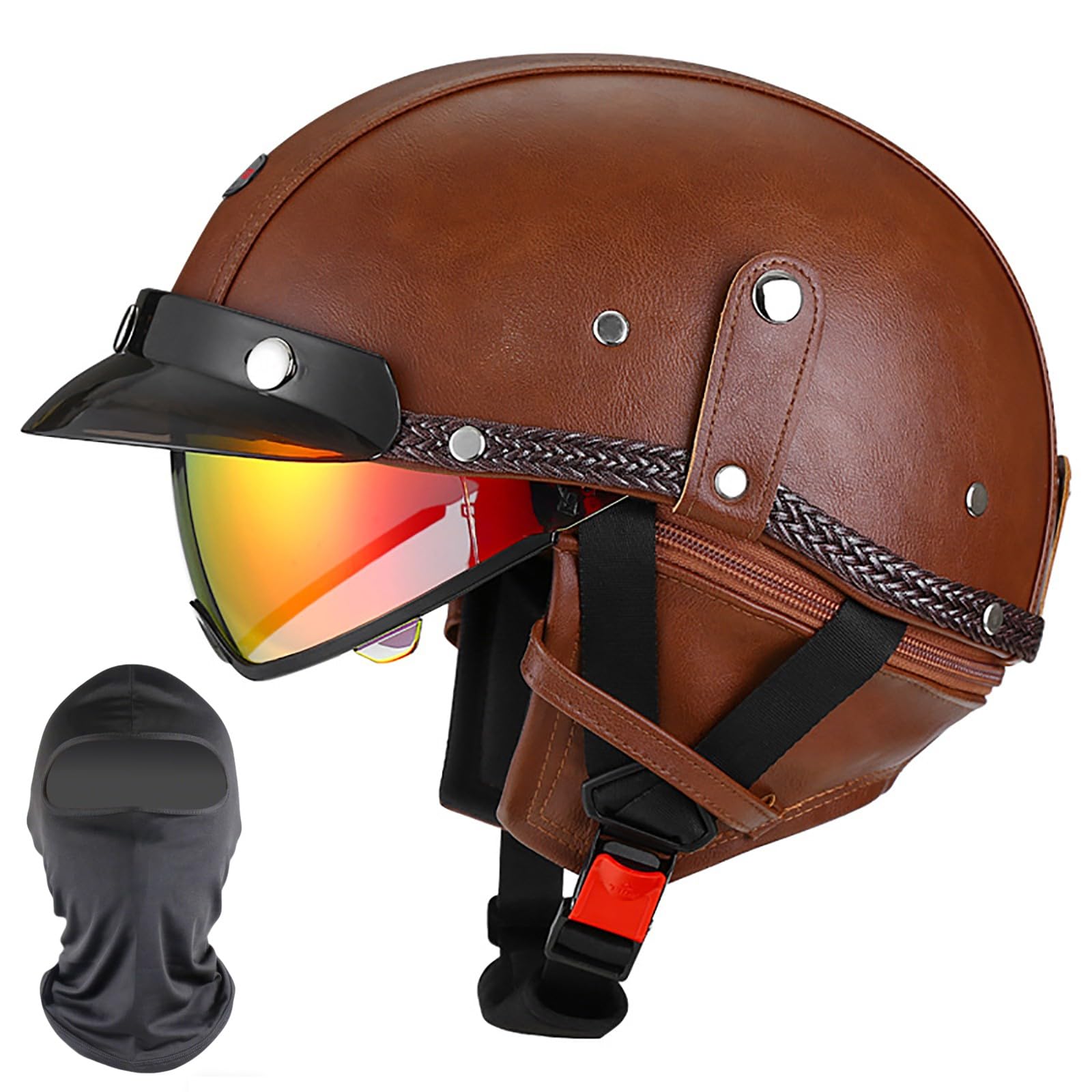 XYYYM Open Face Motorcycle Half Helmet, Retro Men Women Cruiser Chopper Moped Scooter Motorbike Helmet, ECE Approved 55-62cm