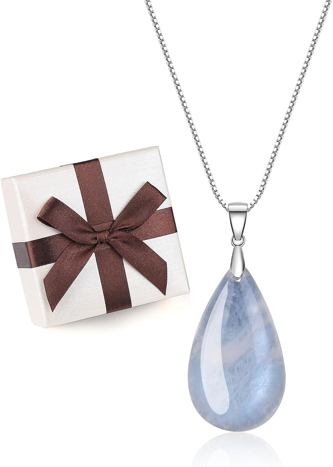 COAI 925 Sterling Silver Teardrop Gemstone Necklace for Women, Moonstone/Labradorite/Aquamarine/Apatite Crystal