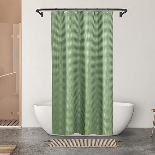 Vista 91 de Cortina de ducha de tortugas marinas, temática náutica de playa, verde y verde azulado, sin ganchos, punto gofre y forro desmontable, decoración