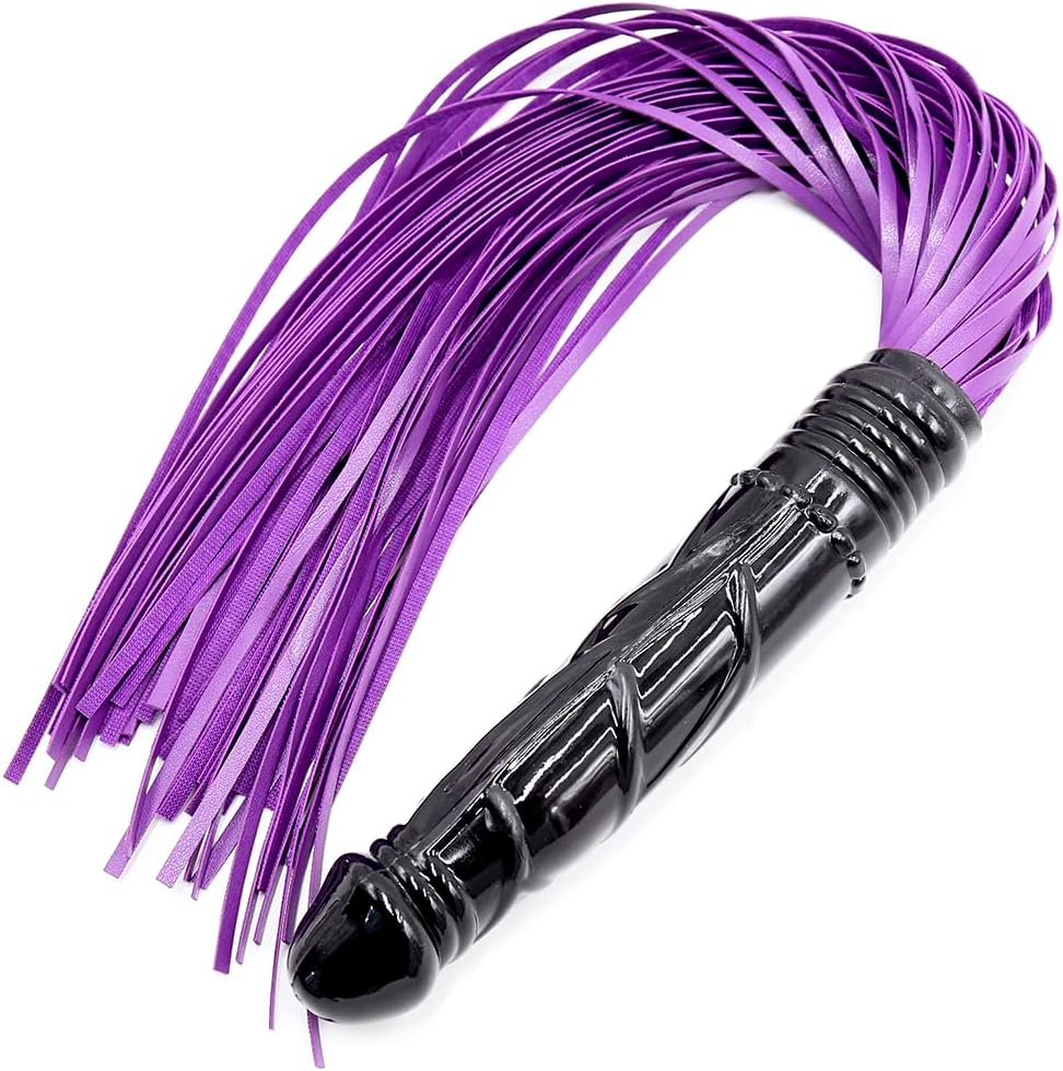 Multifunctional Leather Whip with Purple Beard and Black Penis 24.4 inches，Whip Horse Riding Crop, Role-Playing Props