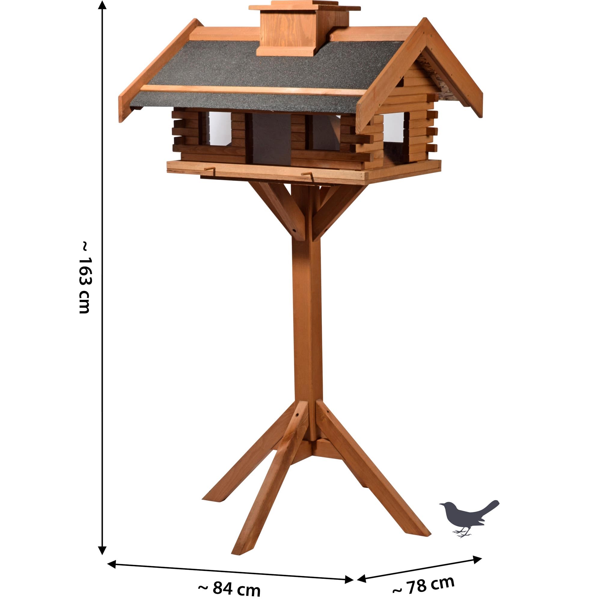 dobar® 98740FSC XXL - Mangiatoia per uccelli, in legno massiccio, con supporto, 84 x 78 x 163 cm, colore: Marrone scuro