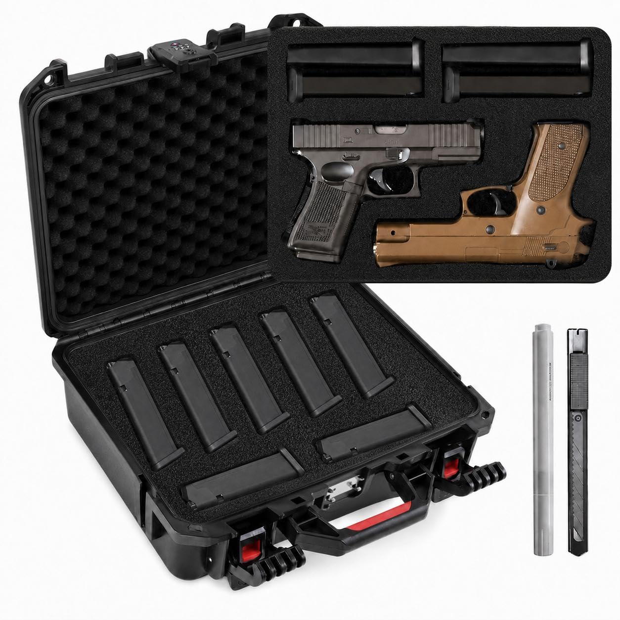 Kinghardcase Hard Pistol Case, Waterproof Shockproof Lockable Handgun Case with Foam, TSA Compliant Travel Case for Semi-Auto Pistols and Revolvers