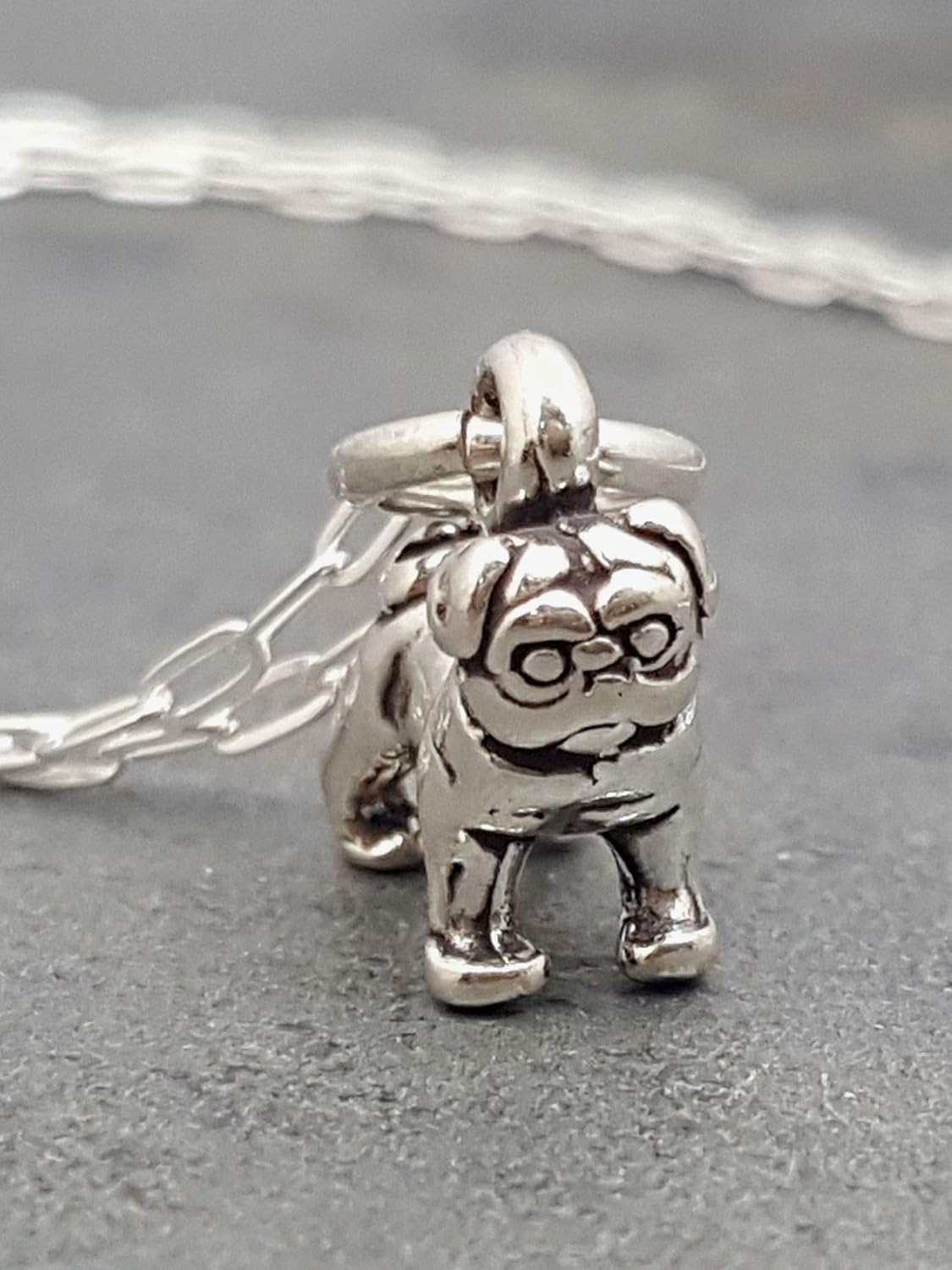 EnCharmed Sterling Silver Tiny Pug Dog 3D Charm Necklace, 18" - Image 4