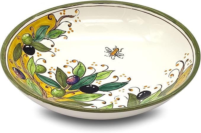 Ceramic Pasta Bowl for Kitchen - Italian Dinnerware - Olives Design - Hand Painted Tuscan Pottery - Made in Italy - Salad Dishes