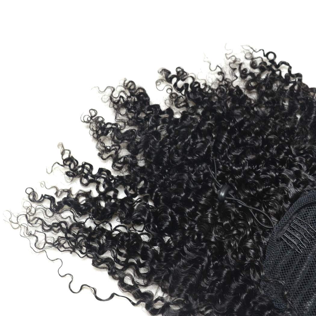 10inch 3B 3C Kinky Curly Human Hair Ponytails Extensions Curly Ponytail Hair Piece Wrap Drawstring Puff Ponytail Hairpieces For African American Top Closure Clip Ins