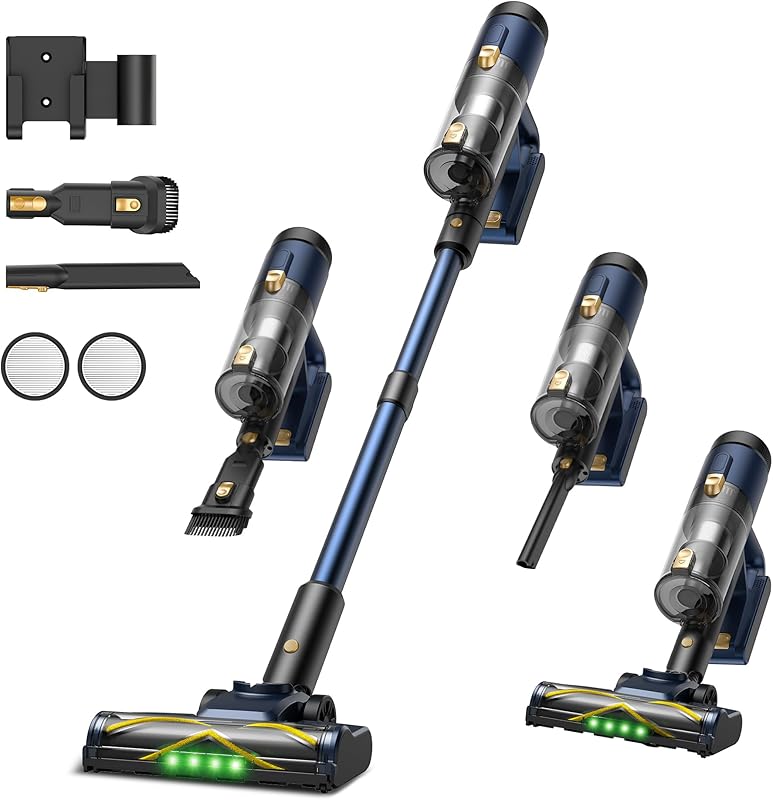 Vexilar Aspirateur Balai sans Fil V12, 50Min/50Kpa/450W Aspirateur sans Fil Puissant, Brosse pour Sol améliorée,Technologie GreenEye,Chargement Mural, Aspirateur pour Tapis,Sols,Poils d'animaux