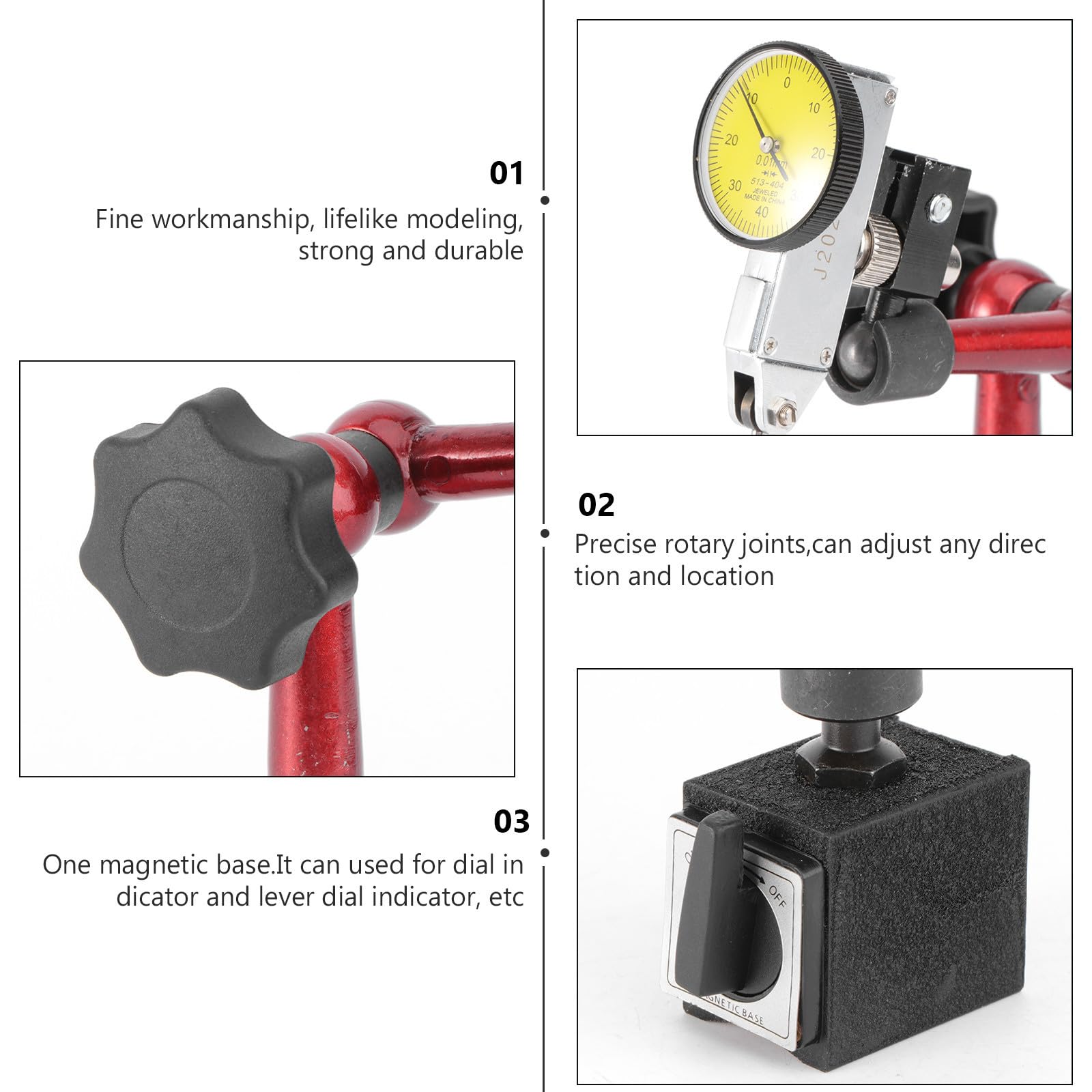 Supporto Base Magnetica per Operazioni di Allineamento Precise Flessibile per Comparatore Leva di Bloccaggio in Metallo e Abs, Base a V Tre Giunti