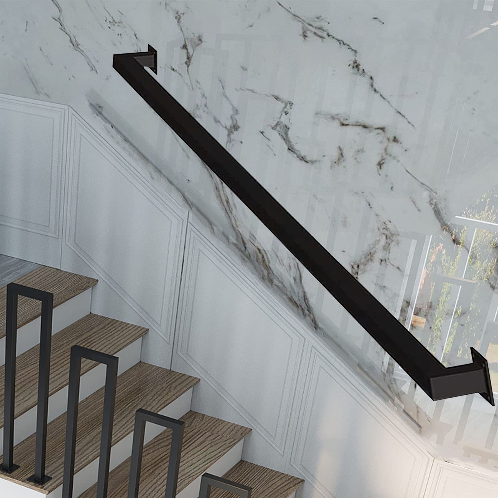 Rampe d'escalier en fer anti-glissade avec supports muraux pour sécuriser loft et porche