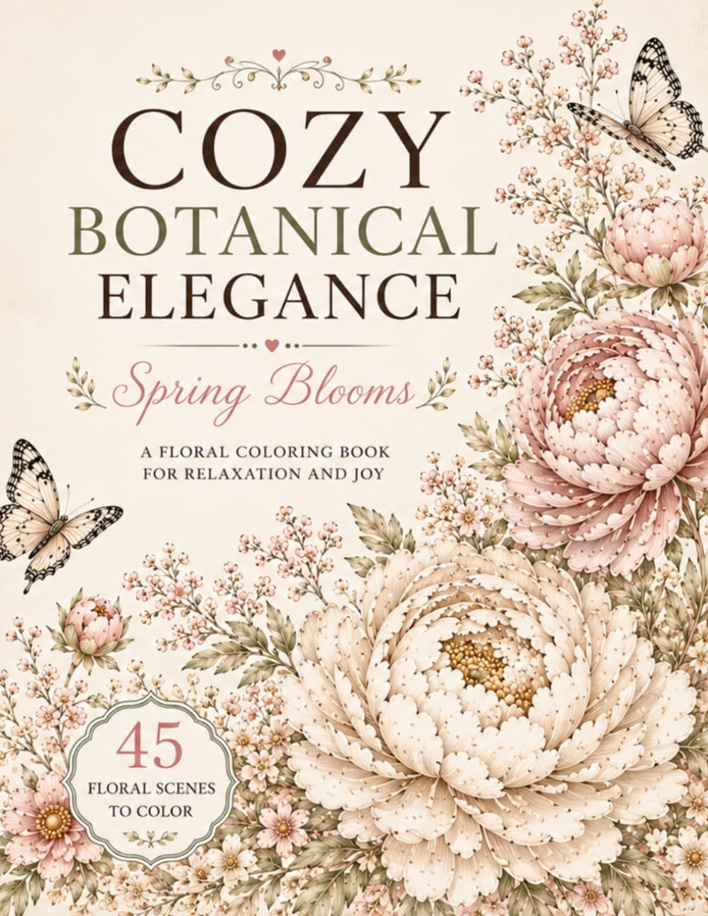 Cozy Botanical Elegance: Spring Blooms – A Floral Coloring Book for Relaxation and Joy