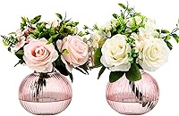 Vista 66 de Jarrones de vidrio acanalado, juego de 2 jarrones estriados para flores, florero de vidrio ámbar para tulipanes, jarrón moderno para sala de estar