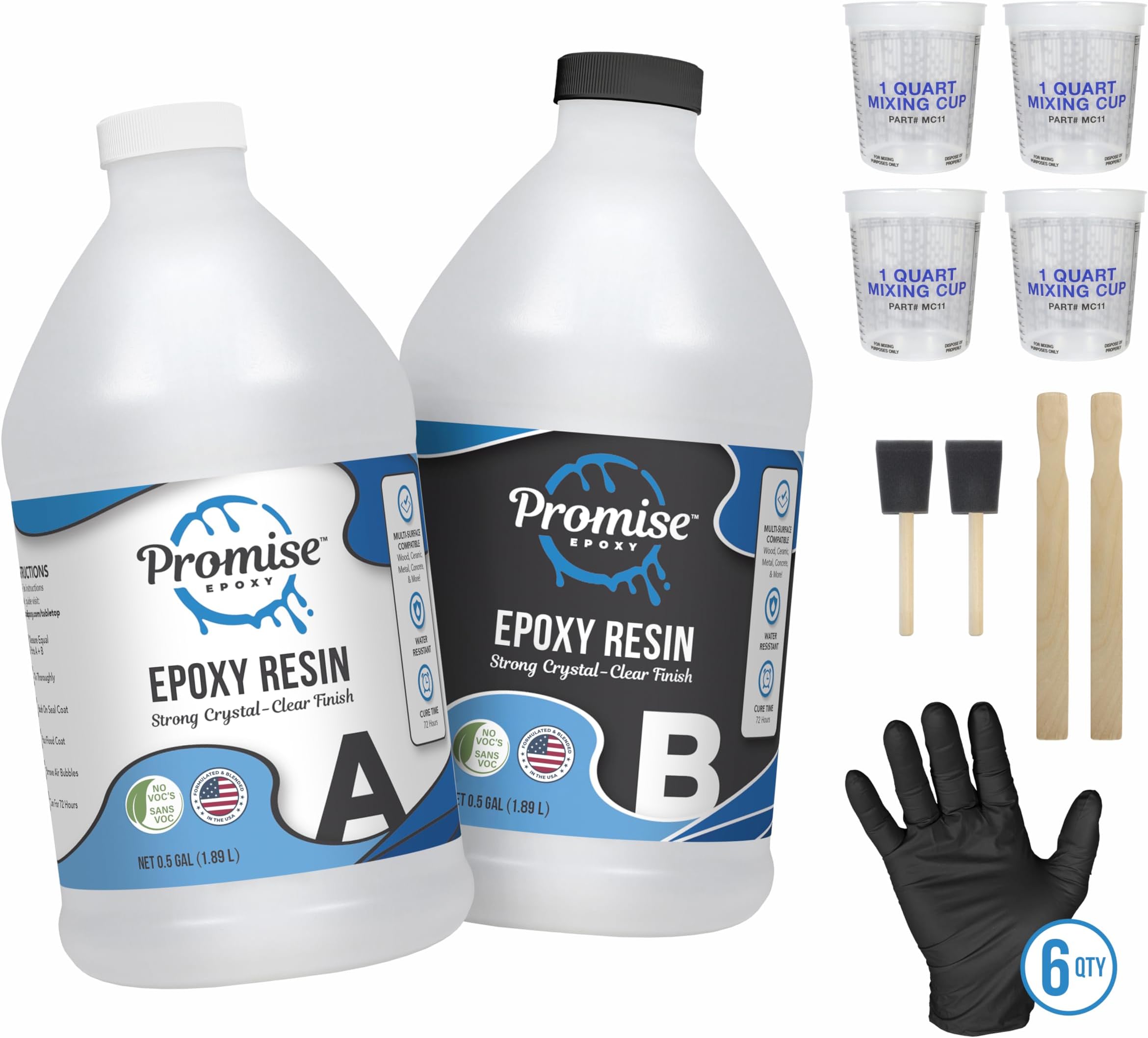 Promise Epoxy Table Top Epoxy Resin Kit 1-Gallon โ Clear Coat for Table Top Art with Mixing Cups, Stir Sticks, Brushes, and Gloves, Hand Mix DIY Casting Supplies