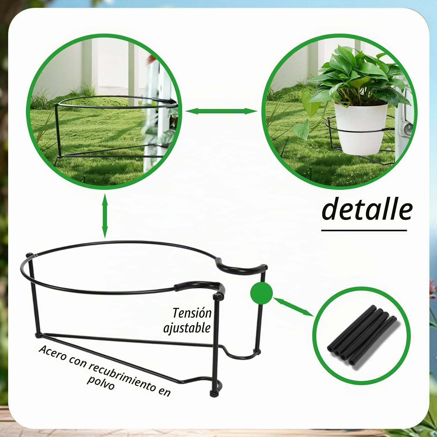 Soporte de metal para plantas colgantes, soporte de barandilla para exteriores, balcón, valla, porche, estante de hierro desmontable para plantas pequeñas (3 piezas)