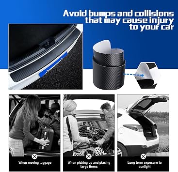 Car Rear Bumper Protector for Mitsubishi Pajero Chariot IMiEV Xpander EK Charade, Carbon Fiber Texture Scratch Resistant Strip, Thin Trunk Entry Buffer Protective Film for Car SUV Trunk