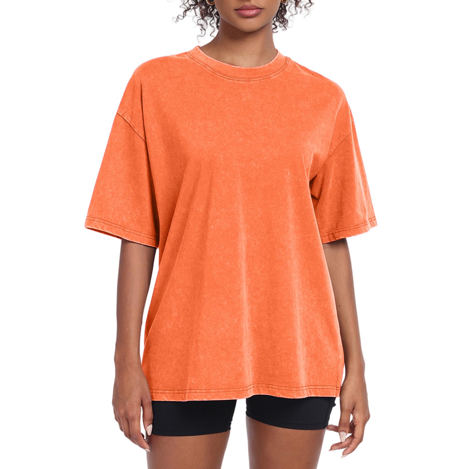 Womens Washed Vintage Oversized T-Shirt Baggy Workout Tops Short Sleeve Cotton Tshirts Streetwear Boyfriend Tee