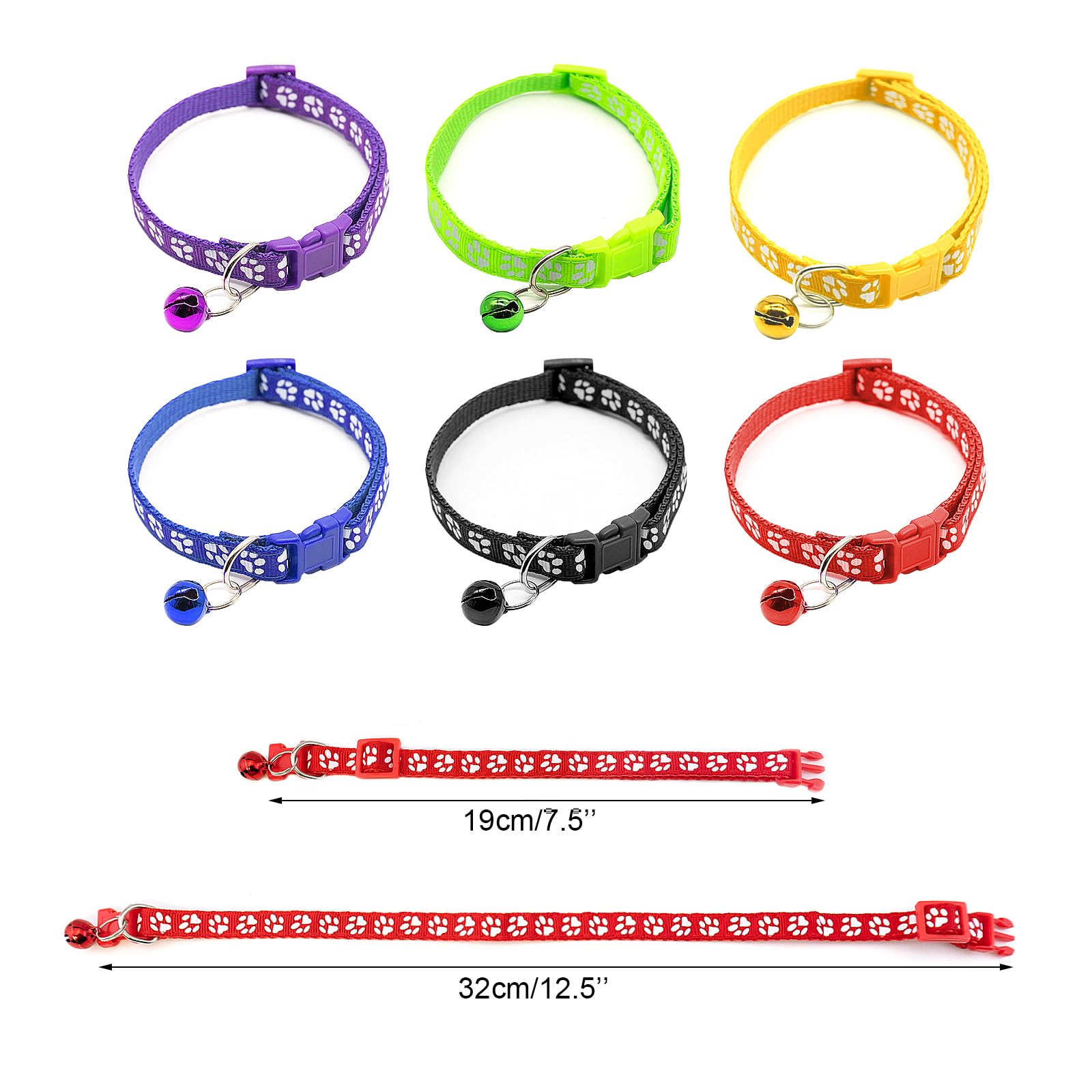 Quacc Lot de 6 colliers pour chiot, collier de mise bas coloré réglable pour chien de 19 à 32 cm, collier avec clochette pour petits chiens et chats