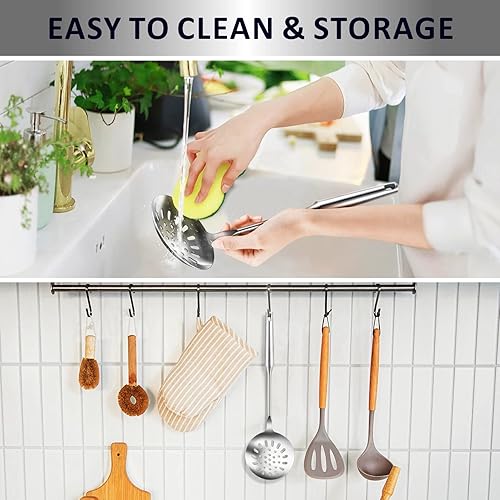 Miniatura 7 de Yimi Cuchara ranurada para cocinar, cucharón colador de acero inoxidable 304 duradero con mango ergonómico al vacío, resistente al calor, utensilio