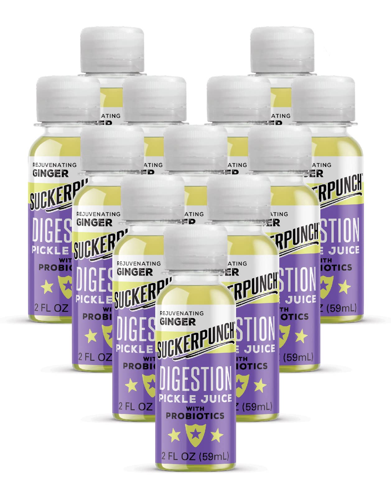 SUCKERPUNCH Hydration Digestion Support, Pickle Juice Shot, Gut Health, Ginger Juice, Gluten Free, Immune Support Probiotic, Low Calorie, Keto Friendly, Non GMO, Shelf Stable, Vegetarian, 2OZ, 12 CT