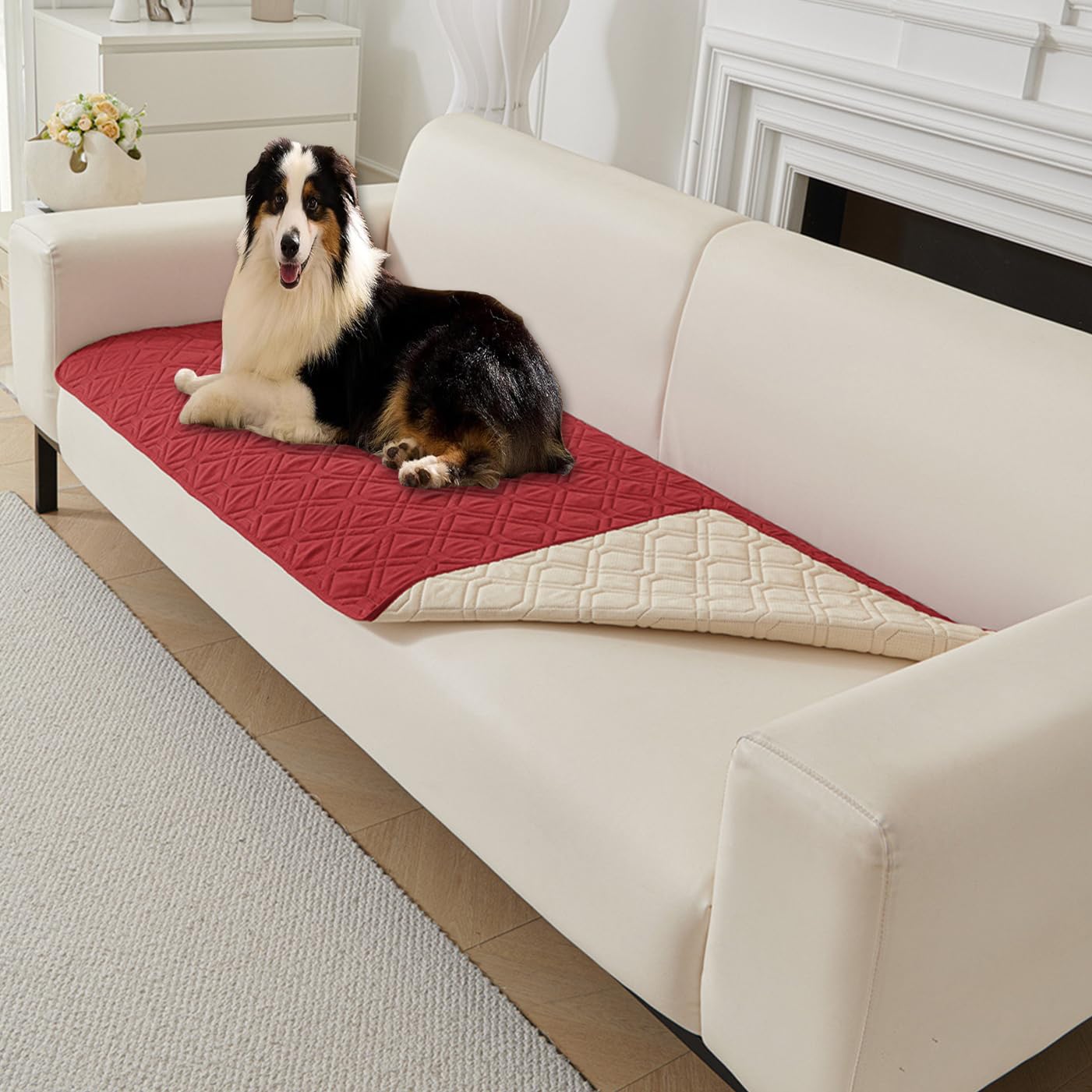 ping bu Extra Large Dog Blanket Non-Slip Pet Blanket for Dogs,Waterproof Washable Dogs Mat Dog Bed Cover,Pet Blankets for Car Sofa Bed Floor (A-Red,210 * 260cm)