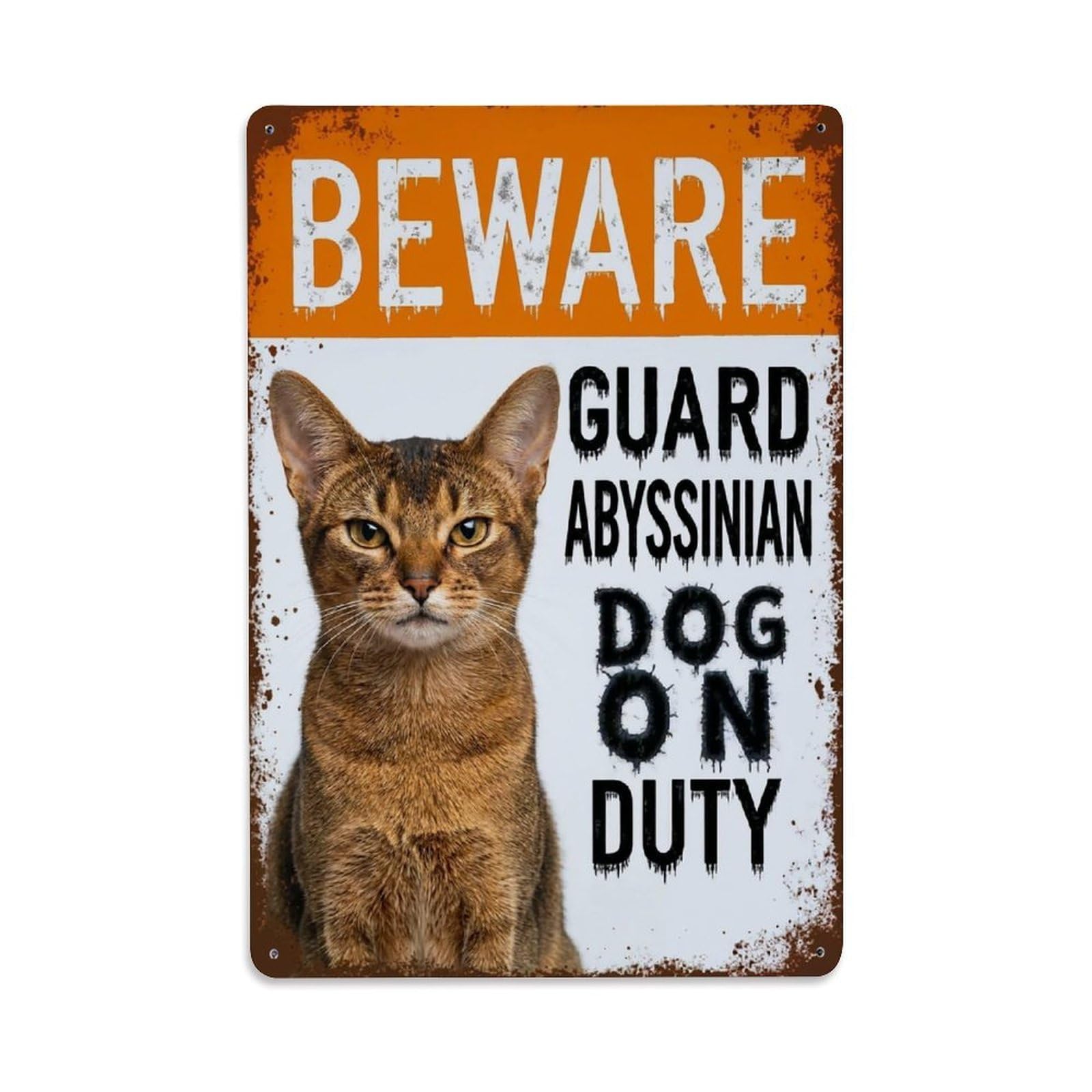 Vintage Funny Abyssinian Guard Beware of Cat Room Metal Tin Sign Plaque Wall Decor for Cafe, Club Bar, Office, Garden Metal Poster 8x12Inch