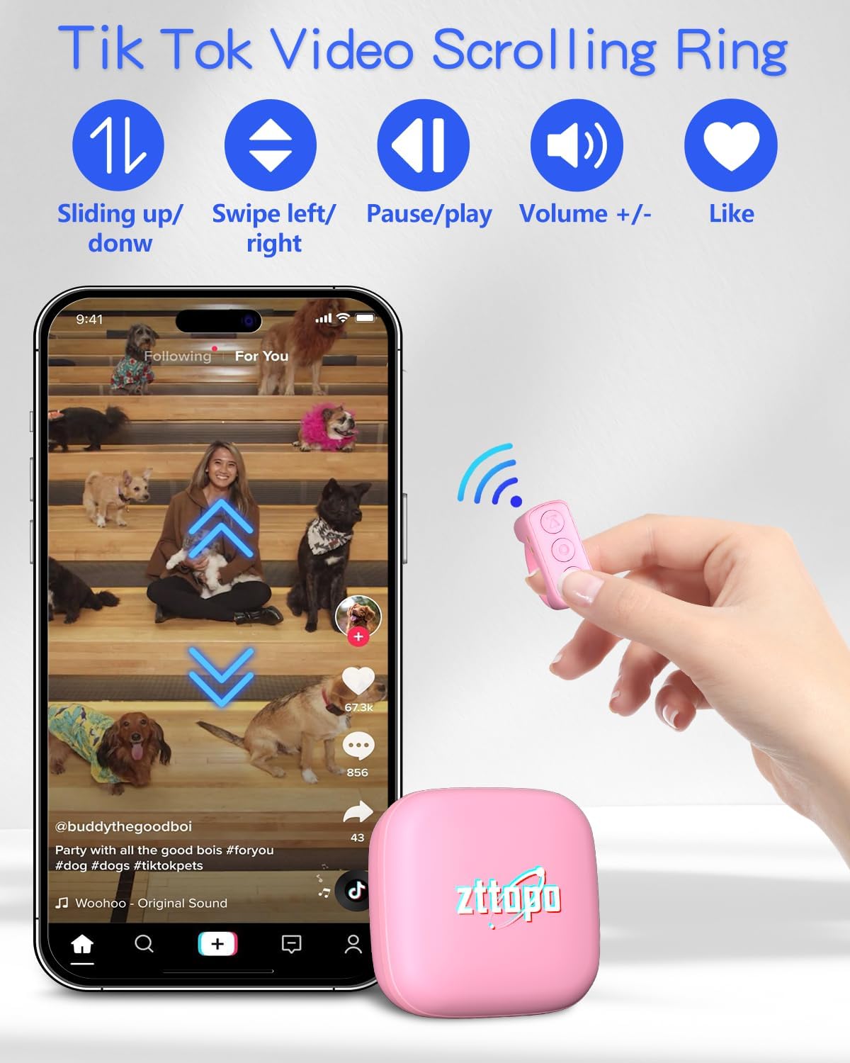 TikTok Scrolling Ring, TIK Tok Bluetooth Remote Control, Kindle APP Page Turner with Carrying Case, Camera Photo Clicker for iPhone, iPad, iOS, Android