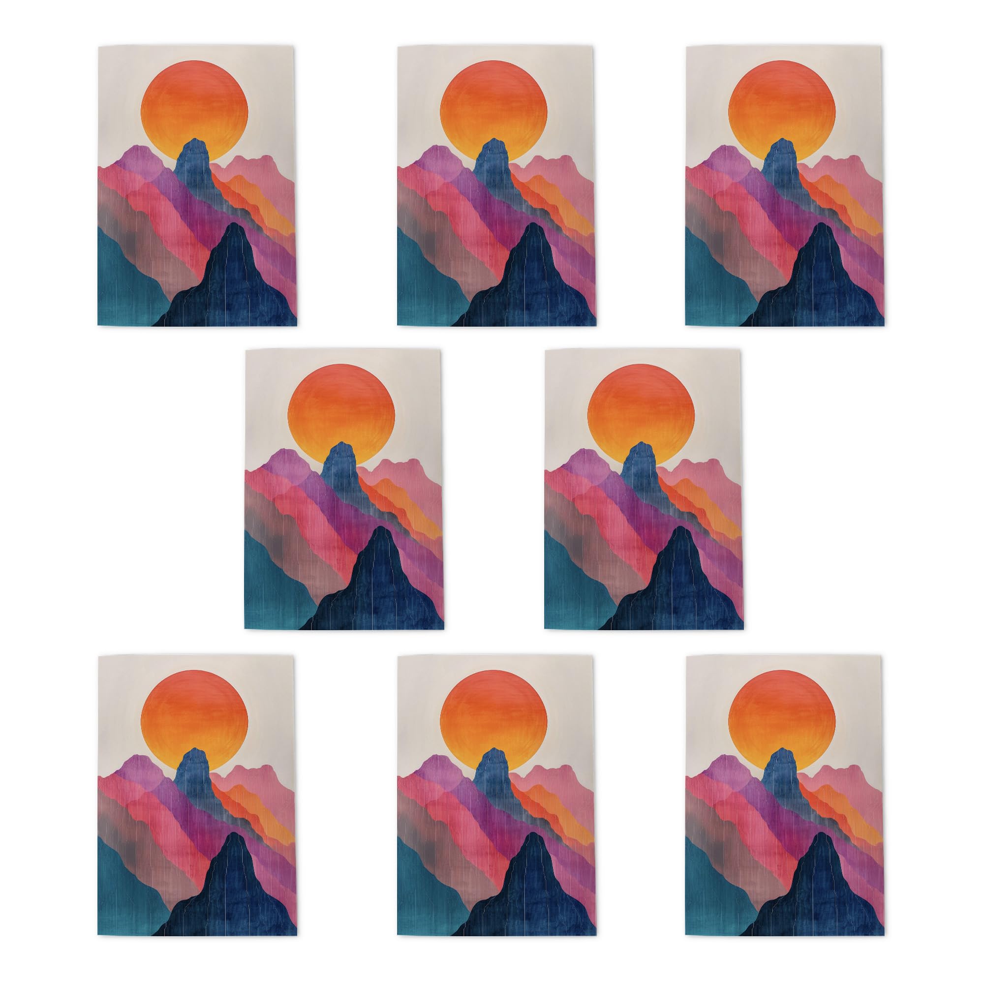 Colourful Boho Mountain Sunset Birthday Cards Pack of 8 Abstract Landscape Note Cards Any Occasion A6 10x15cm