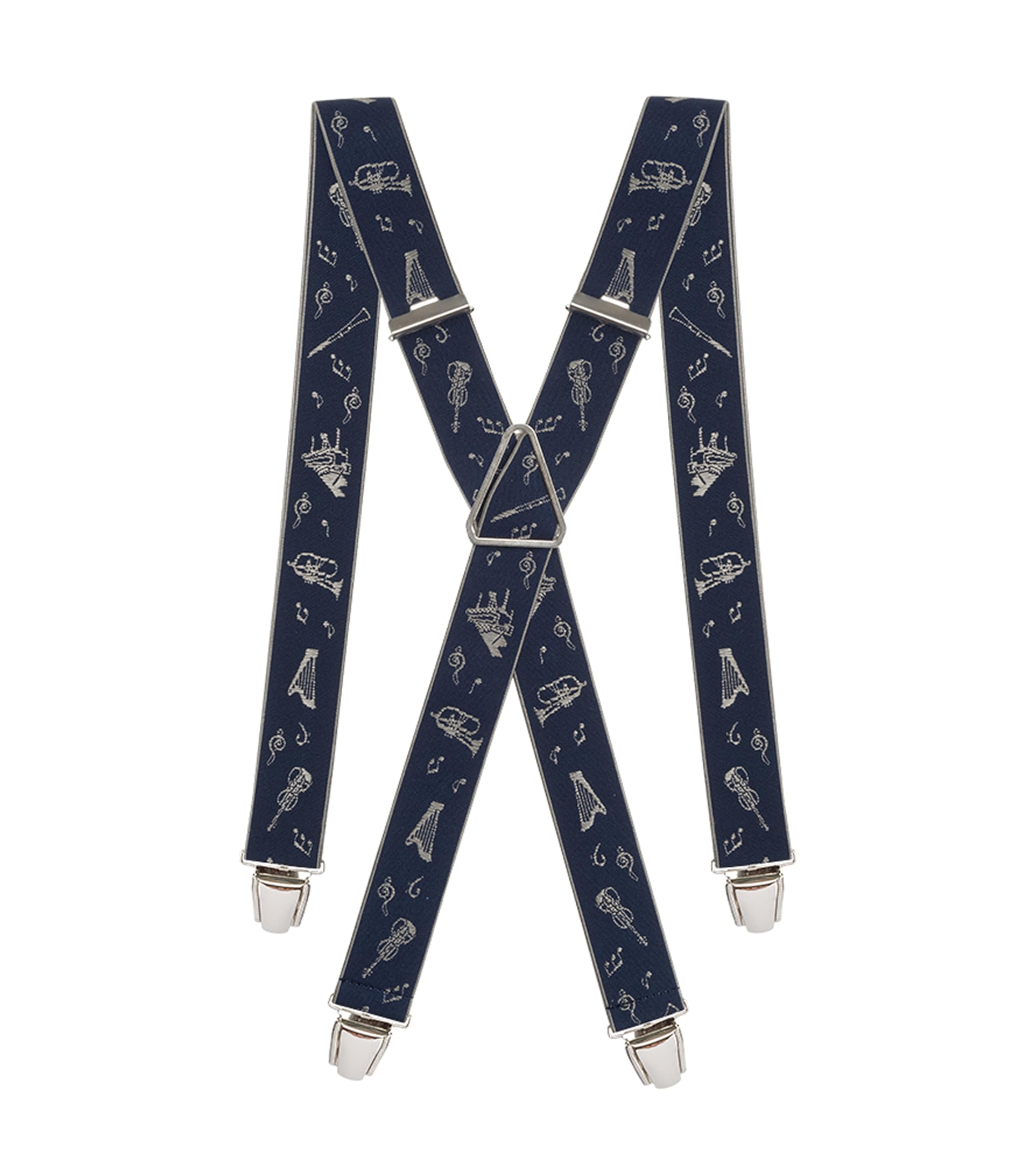 Pierrot Men's Musical Blue Braces Premium With Very Strong Clips - One Size Adjustable And Elastic Braces, Reinforced Elastic Band - Wide Heavy Duty Suspenders For Trousers