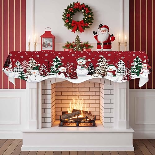 Miniatura 2 de Bufanda de chimenea de muñeco de nieve de Navidad, diseño de árboles de Navidad rojos, copos de nieve de invierno, bufandas para chimenea, estante