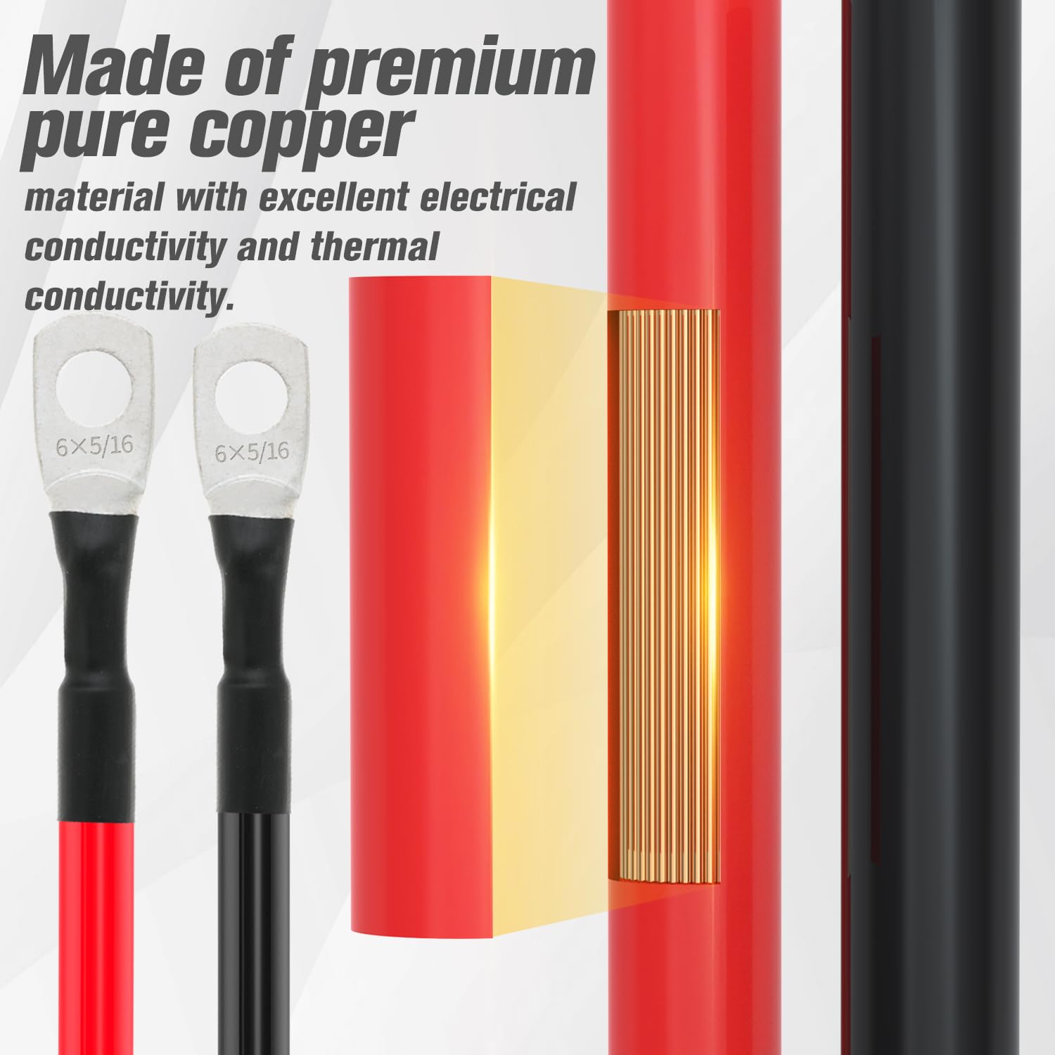 Cavo per batteria da 6 AWG, calibro 6 AWG, cavi inverter per batteria per auto, barche, camper, auto e moto (6 AWG, 1,5 m, 0,8 cm)