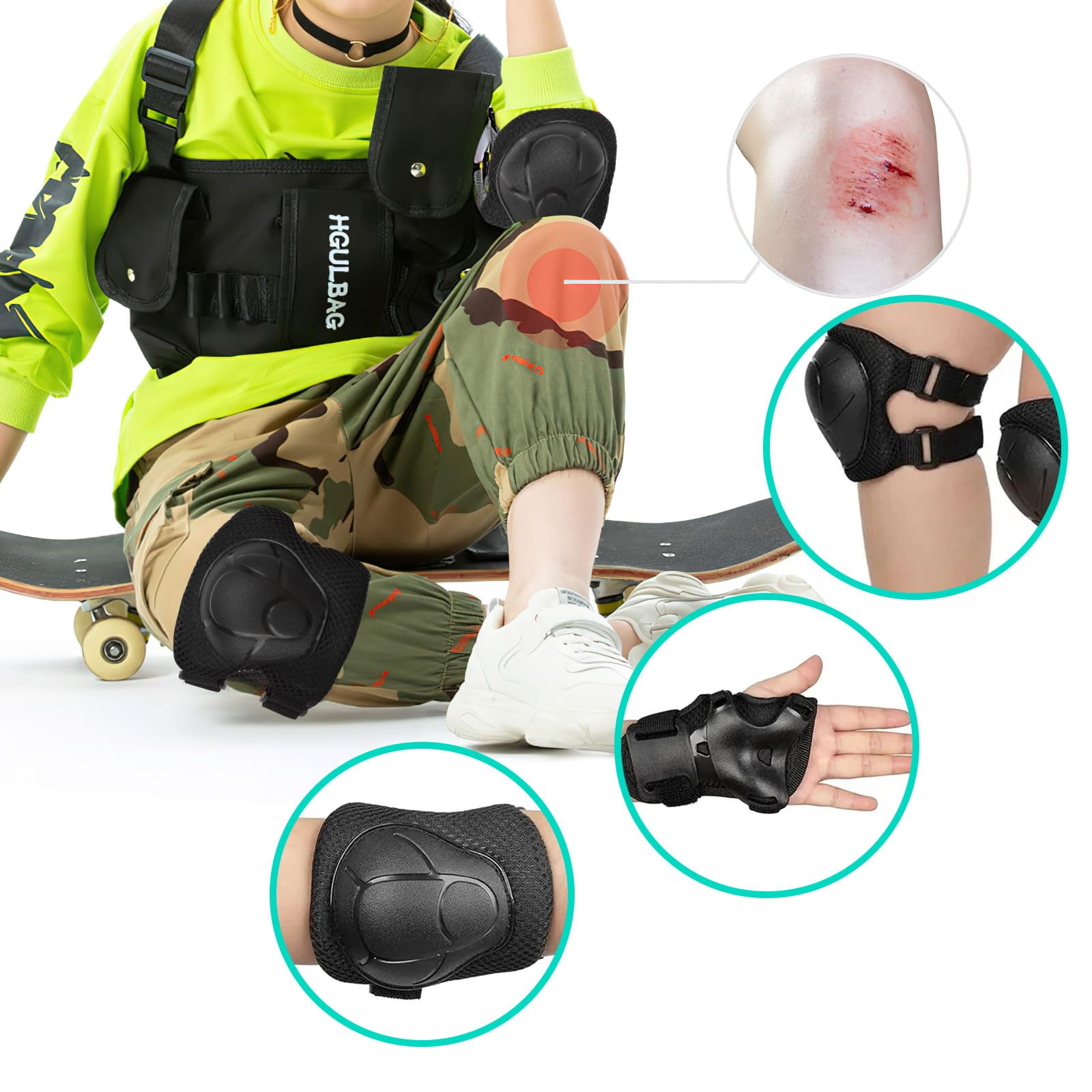 Lot de 6 Genouillères Coudières Protège pour Enfant, Equipement de Lot de 6 Genouillères Coudières Protège pour Enfant, Equipement de