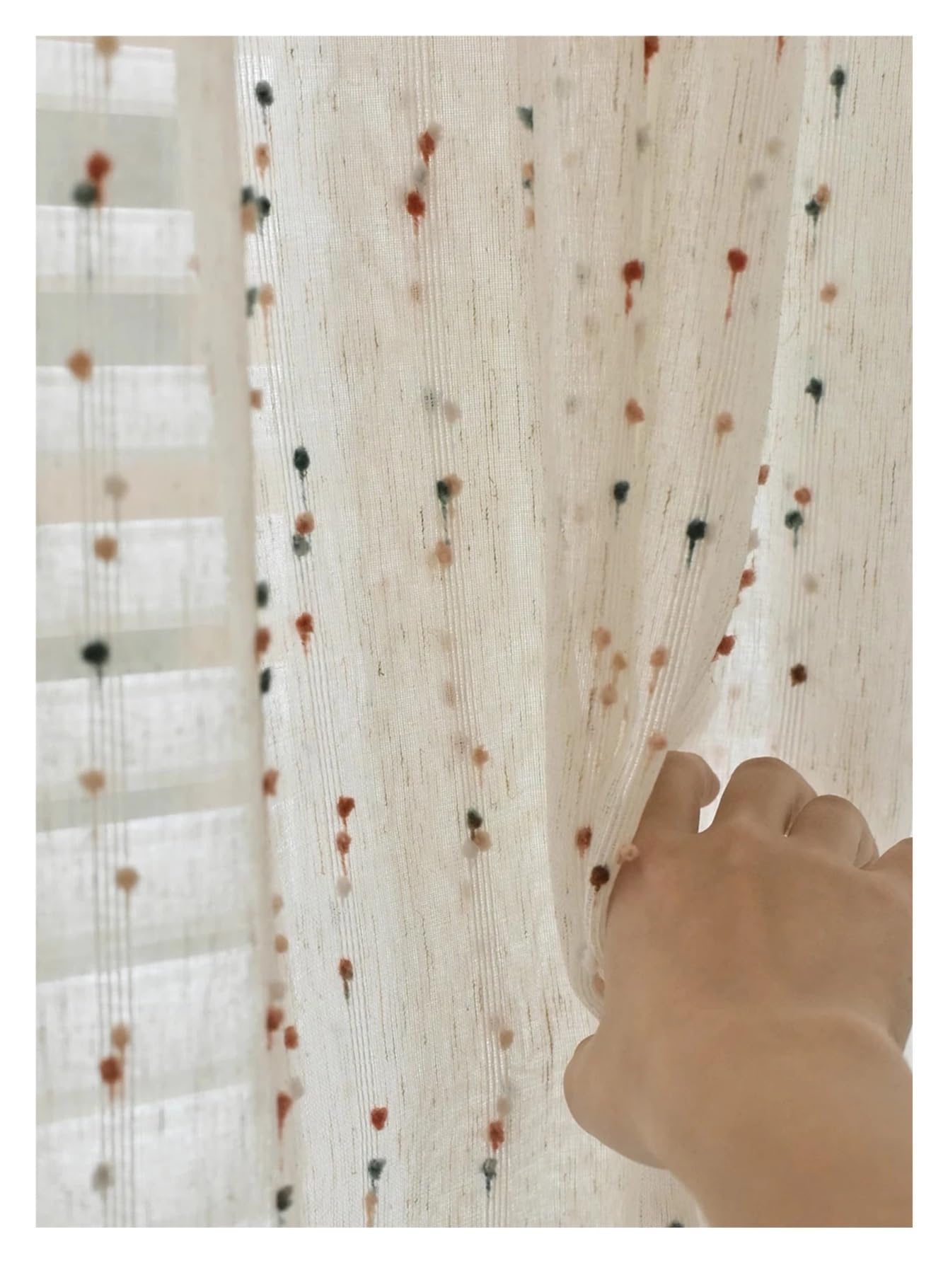 Tende Arricciate Tende in Lino a Pois Arcobaleno Tende for camerette for Bambini Tende in Garza Carine in Filato di Lino retrò(Stick,1pc W132xL213 cm)