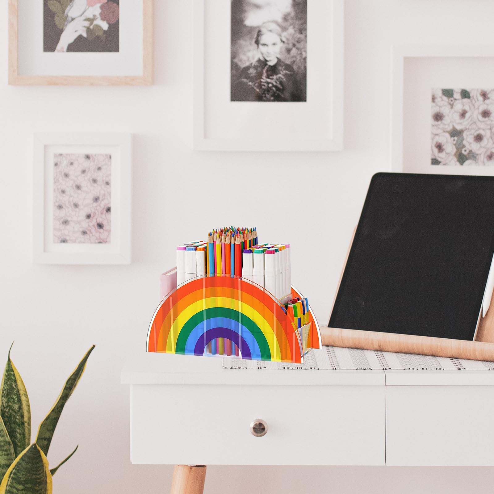 Levemolo Portalápices de Mesa Contenedor de Lápices Caja de Almacenamiento de Papelería Acrílica Multicolor Multifuncional para Escritorio y Cosméticos