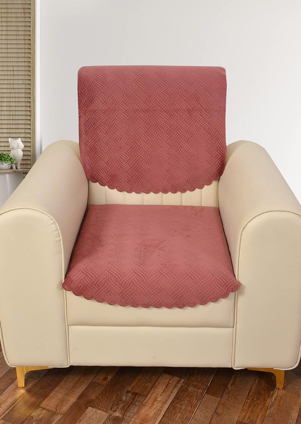 Pink Quilted Sofa Cover - Velvet 1 Seater Cover -21 Pink Quilted Sofa Cover - Velvet 1 Seater Cover -21